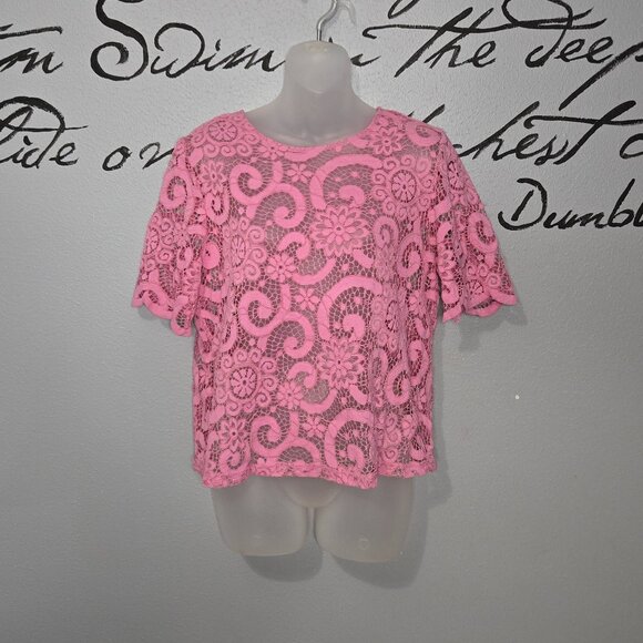 Nanette Nanette Lepore Lace Tie Back Pink Top, M - Picture 1 of 6